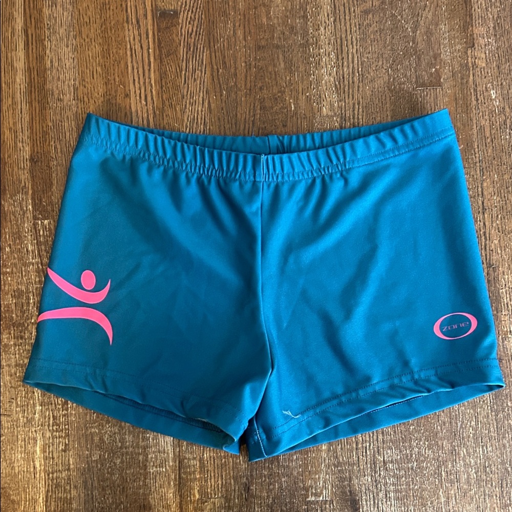 Blue Athletic Shorts with Pink Logo